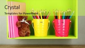  Presentation with colored pencils - Slide deck featuring many colored - colorful pencils in pails background and a yellow colored foreground