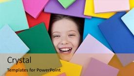  Presentation with many books - Audience pleasing presentation consisting of many colored - happy young student covered backdrop and a gold colored foreground