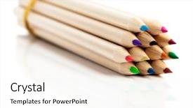  Presentation with colored pencils - Colorful PPT layouts enhanced with many colored pencils in row over white background backdrop and a white colored foreground