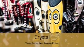  Presentation with african colors - Colorful PPT theme enhanced with many colorful african traditional masks backdrop and a gold colored foreground