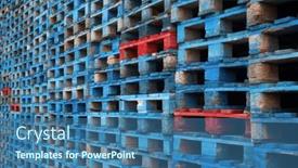  Presentation with pallet - Slide deck having many-colorful-blue-wooden-pallets background and a ocean colored foreground