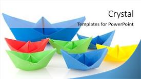 Presentation with boats - PPT theme enhanced with folded paper boats on white background and a white colored foreground