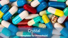  Presentation with medicines - Slide deck with science digestive - many colorful medicines background background and a ocean colored foreground