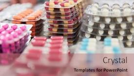  Presentation with piles - Amazing PPT layouts having many-colorful-medicines-drugs-sorted backdrop and a coral colored foreground