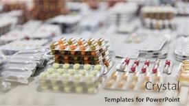  Presentation with medicines - Slide set enhanced with many-colorful-medicines-drugs background and a mint green colored foreground