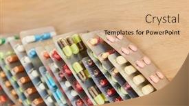  Presentation with medicines - PPT layouts having many-colorful-medicines-in-blister background and a coral colored foreground