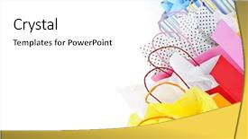  Presentation with shopping - PPT theme featuring many colorful shopping bags background and a white colored foreground