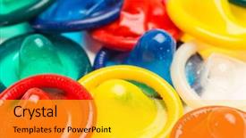  Presentation with condom - Cool new slides with many colourful condoms backdrop and a yellow colored foreground