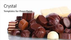  Presentation with candy - Colorful PPT theme enhanced with many different chocolate candy isolated on white backdrop and a white colored foreground
