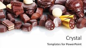  Presentation with peppermint candy cane on white - Amazing presentation design having many different chocolate candy isolated backdrop and a  colored foreground