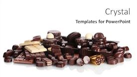  Presentation with candy - Cool new PPT theme with many different chocolate candy isolated on white backdrop and a white colored foreground