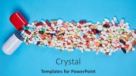  Presentation with medicines - Slide deck with many-different-colorful-medicines-come background and a light blue colored foreground