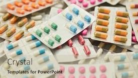  Presentation with medicines - PPT layouts consisting of adverse drug reaction - many different colorful medicines background and a soft green colored foreground