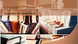  Presentation with many books - Theme enhanced with many different compositions with books in collage background and a coral colored foreground