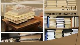  Presentation with many books - Theme enhanced with many different compositions with books in collage background and a coral colored foreground