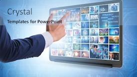  Presentation with video - Cool new PPT layouts with many-different-images-in-video backdrop and a light blue colored foreground