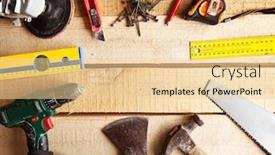  Presentation with set of different dental tools - PPT theme featuring many-different-tools-for-carpentry background and a lemonade colored foreground