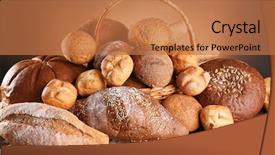  Presentation with bread - Cool new presentation design with many diverse bread backdrop and a coral colored foreground