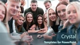  Presentation with diverse people - Theme having many-diverse-young-people-sitting background and a ocean colored foreground