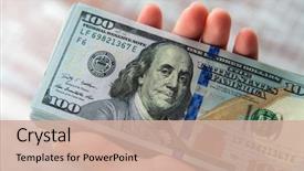  Presentation with woman covering man mouth hand - Amazing slide set having many dollars falling on woman' backdrop and a soft green colored foreground