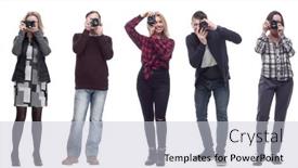  Presentation with cameras - Presentation theme having many-double-twelve-group-paparazzi background and a light gray colored foreground