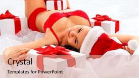  Presentation with sexy girl in stars - Presentation theme having many gift boxes over white background and a coral colored foreground