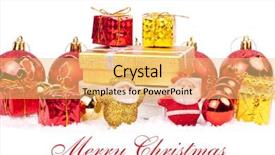  Presentation with gold red - Cool new PPT theme with many gifts and two santa toys on snow - red and gold combination backdrop and a yellow colored foreground