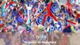  Presentation with eye glass - PPT theme having many-glass-mascots-evil-eye background and a coral colored foreground