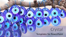  Presentation with hang - Amazing PPT layouts having many-glass-mascots-evil-eye backdrop and a light blue colored foreground