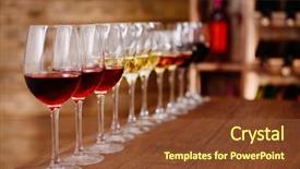 Presentation with elegant man in glasses optics - PPT theme consisting of many glasses of different wine background and a tawny brown colored foreground