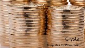  Presentation with change - Amazing slides having dollar economy - many gold coins loose change backdrop and a  colored foreground