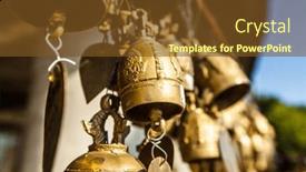  Presentation with golden belt - Presentation design enhanced with many-golden-buddhist-bells background and a tawny brown colored foreground