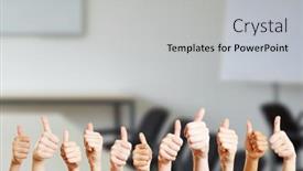  Presentation with hands holding - PPT theme having many-hands-are-holding-thumbs background and a light gray colored foreground
