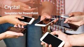  Presentation with mobile phones and hospital - Slides featuring many hands holding mobile phones background and a coral colored foreground