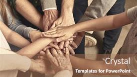  Presentation with network - Colorful PPT layouts enhanced with many hands of a family stacked on each other as a network concept header backdrop and a coral colored foreground