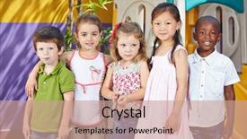  Presentation with infant care - PPT theme consisting of infant care centre - many happy children in interracial background and a coral colored foreground