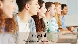  Presentation with learning - Presentation theme featuring many happy students learning together background and a coral colored foreground
