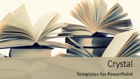  Presentation with many books - Presentation theme enhanced with many hardcover books toned image background and a mint green colored foreground