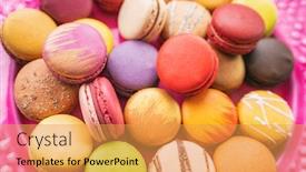  Presentation with pastries - Slide deck featuring many-macarons-closeup-on-table background and a yellow colored foreground