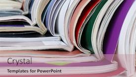  Presentation with magazines - PPT theme having many magazines close up background and a coral colored foreground