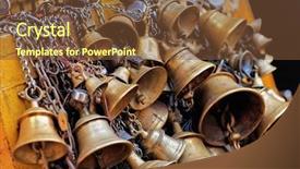  Presentation with kathmandu - Colorful slides enhanced with many metal sacrificial bells hanging backdrop and a tawny brown colored foreground
