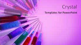  Presentation with multicolor - Cool new presentation theme with many-multicolor-syringes-medical-concept backdrop and a lilac colored foreground