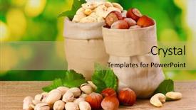  Presentation with dried fruits seeds nuts - Beautiful PPT theme featuring many nuts in bags backdrop and a coral colored foreground