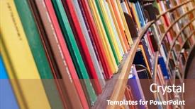  Presentation with many old books - PPT theme featuring many old books on bookshelf background and a red colored foreground