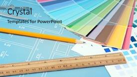  Presentation with color - Beautiful PPT theme featuring many options - drawing and color samples close backdrop and a light blue colored foreground