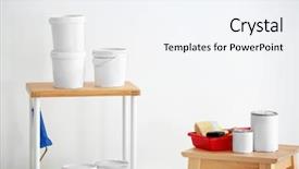  Presentation with tool belt tools - Presentation theme with many paint buckets and decorator' background and a sky blue colored foreground