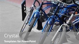  Presentation with bicycles - PPT theme enhanced with many parked bicycles outdoors background and a gray colored foreground