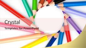  Presentation with circle callouts - Presentation theme featuring many pencils forming a circle background and a  colored foreground