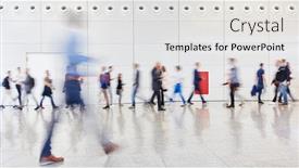  Presentation with fair trade - Colorful presentation design enhanced with many-people-go-through backdrop and a white colored foreground