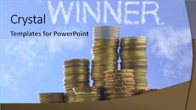  Presentation with piles - Theme consisting of many piles of coins against blue sky with text winner background and a light blue colored foreground